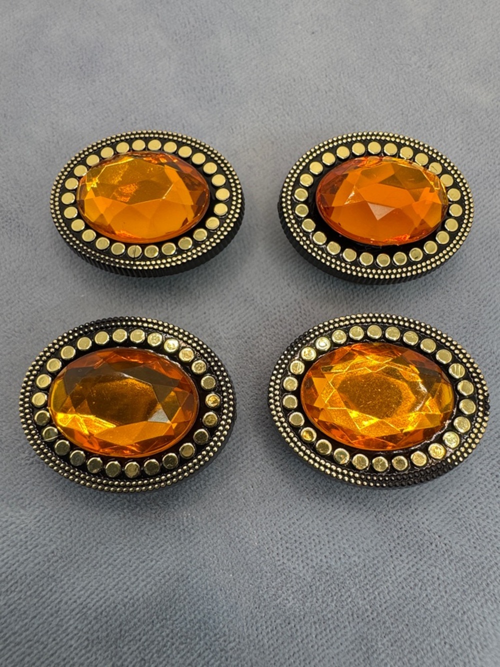 Vintage Amber Color Oval Button Covers (Set of 4)
